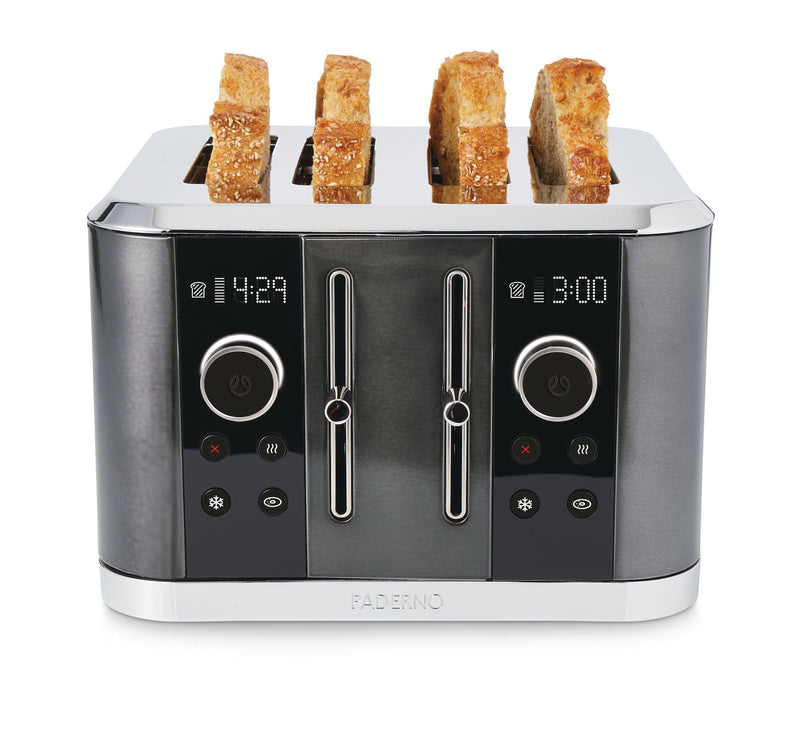 PADERNO Wide Slots Toaster with 9 Heating Settings, Black, 4-Slices B8