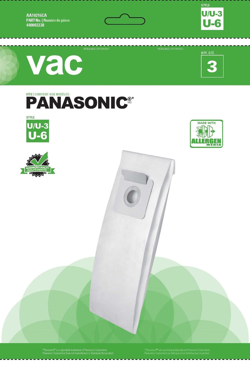 Panasonic U/U3 Replacement Allergen Vacuum Cleaner Bags, 3-pk R4