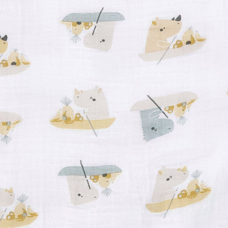 Perlimpinpin Cotton Muslin Baby Swaddle Blanket, Rhinos U1
