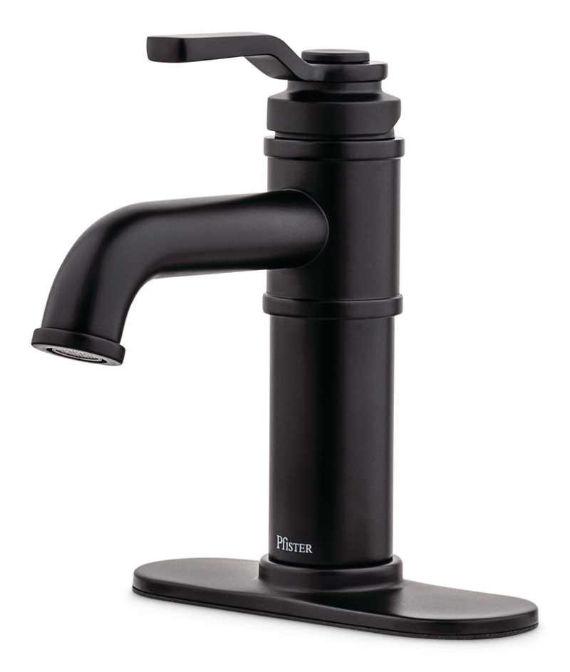 Pfister Breckenridge Single Handle High Arc Bathroom Sink Faucet, Push & Seal Drain, WaterSense Certified, Black Q8