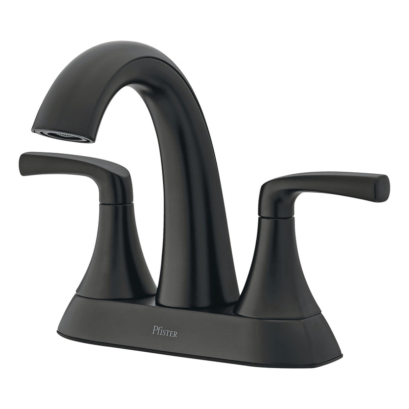 Pfister Rancho Double Handle 4-in Centreset Bathroom Sink Faucet Push & Seal Drain, WaterSense Certified, Matte Black V5