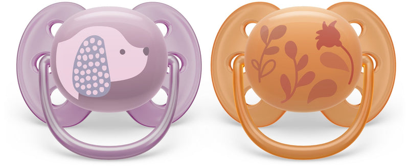 Philips Avent Ultra Soft Pacifier, 6-18 Months, Violet Puppy & Orange Leaves, 2-pk U4