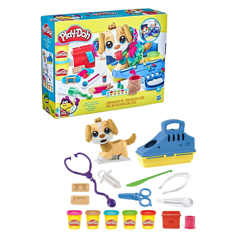 Play-Doh Care N' Carry Vet Playset, With Compound Cans, Non-Toxic, 10 oz, 5-pc, Ages 3+ O7