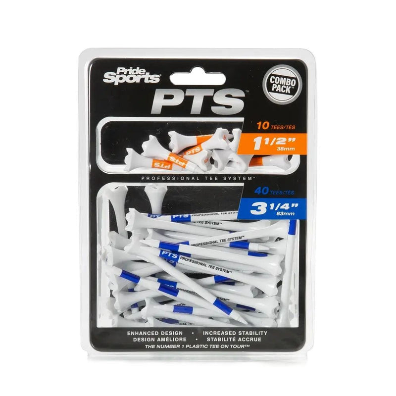Pride Evolution Plastic Golf Tee Combo Pack, Assorted Sizes, 40-pk, White, 1-1/2-in & 3-1/4-in R9