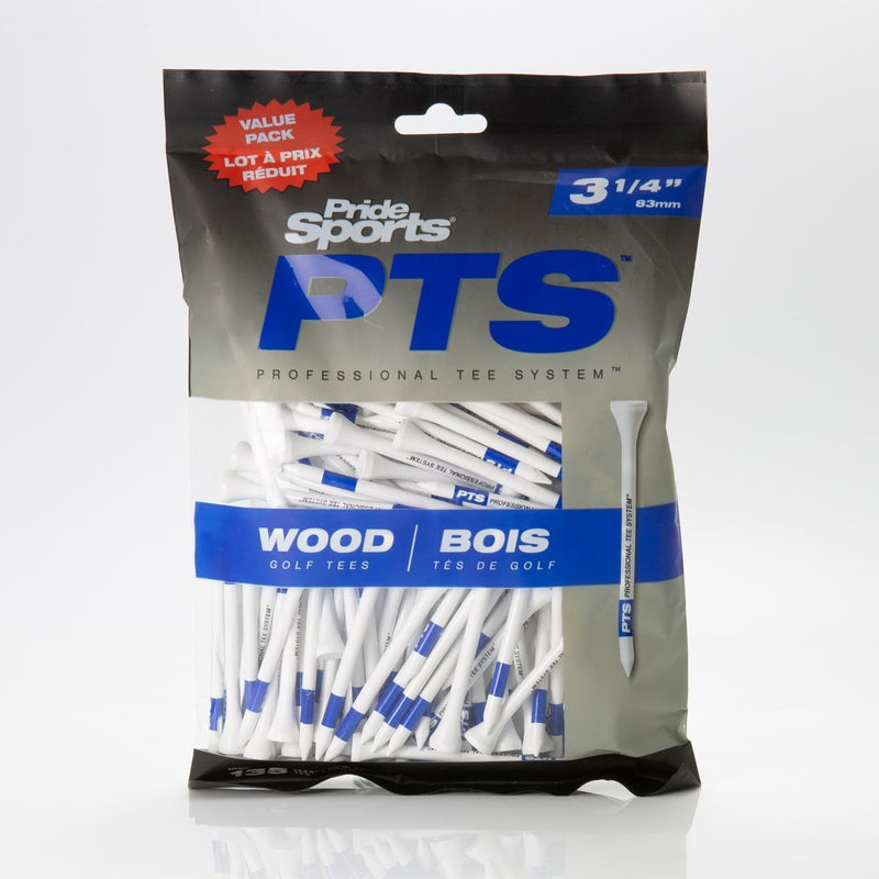 Pride Professional Tee System ProLength Plus Wood Golf Tee, 3-1/4-in Blue on White, 135-pk Q4