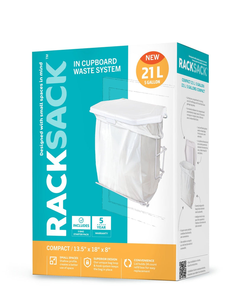 Rack Sack Expandable Kitchen Garbage Bag Holder, Fits 15-L or 21-L bags, Includes 5 bags A7