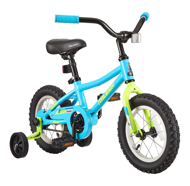 Raleigh Vibe Lightweight Kids' Bike with Training Wheels, 12-in, Blue O5