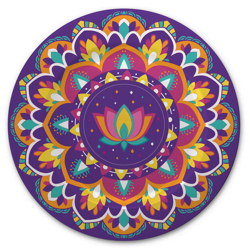 Rangoli Patterned Plastic Reusable Serving Platter, Multi-Coloured, 13.5-in, for Diwali Y7