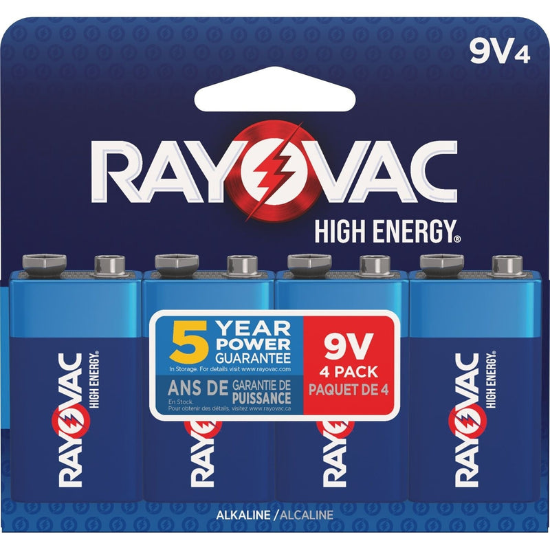 Rayovac HIGH ENERGY 9V/9 Volt Alkaline Batteries, Long Lasting, All Purpose, 4-pk G1