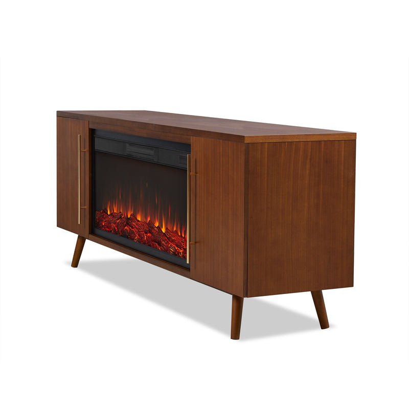 Real Flame Morris Media Indoor Electric Fireplace TV Stand, 72-in, 1500W, Includes Remote Control & Firebox, Vintage Black Maple T3