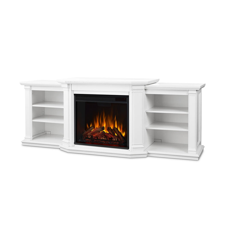 Real Flame Valmont Media Indoor Electric Fireplace TV Stand, 74-in, 1500W, Includes Remote Control & Firebox, White E3