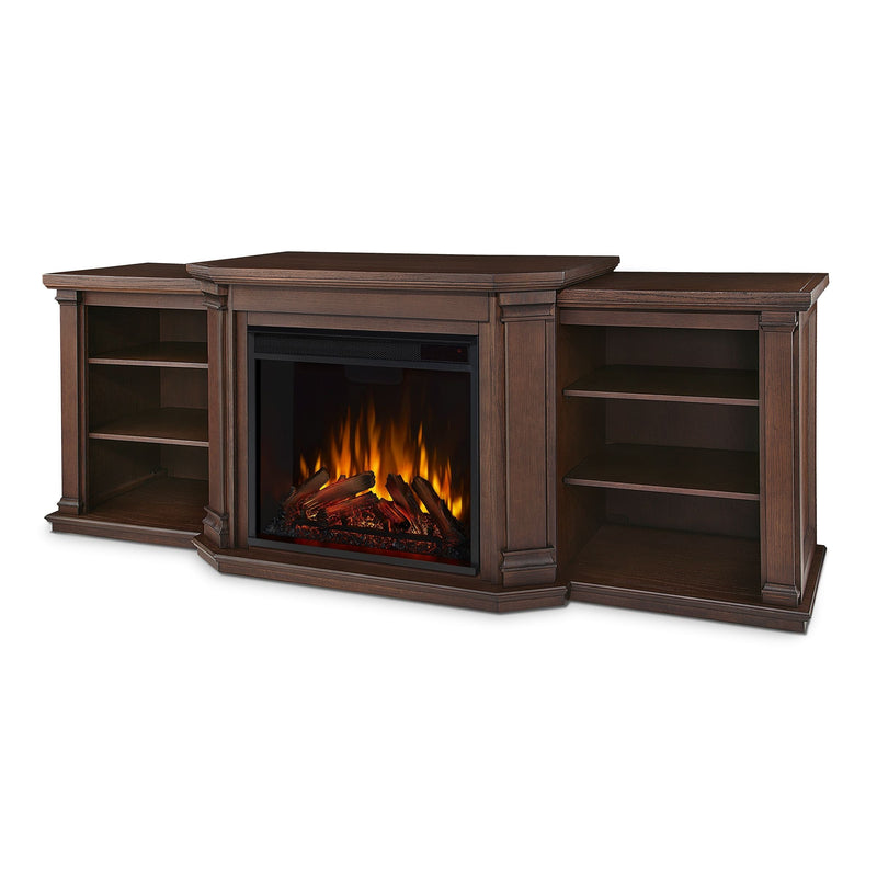 Real Flame Valmont Media Indoor Electric Fireplace TV Stand, 74-in, 1500W, Includes Remote Control & Firebox, Chestnut Oak E3