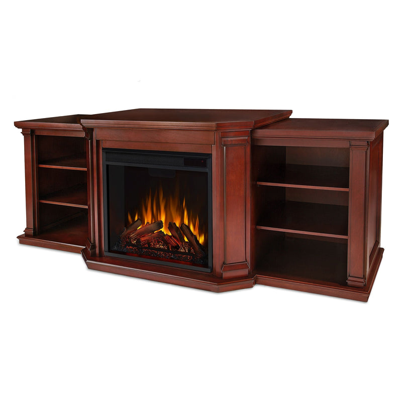 Real Flame Valmont Media Indoor Electric Fireplace TV Stand, 74-in, 1500W, Includes Remote Control & Firebox, Dark Mahogany T4