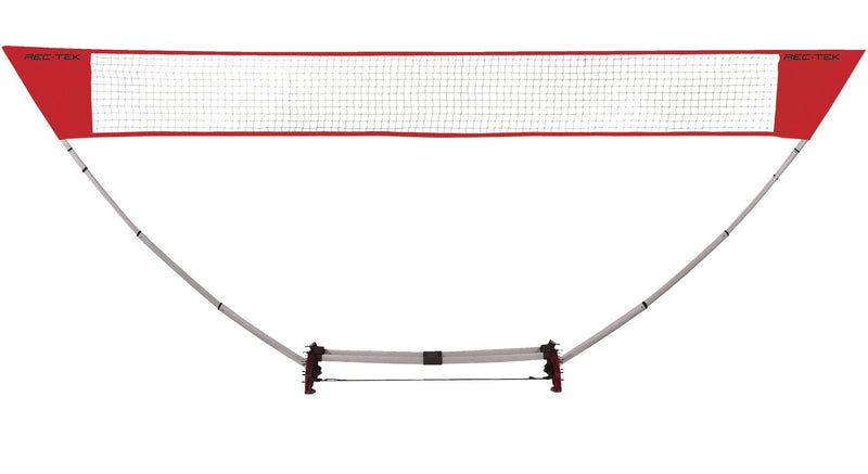 Rec-Tek Outdoor Portable Easy Set-up Badminton Net, Red, 15-ft, 7-pk, All Ages, for Lawn Game Activities K0