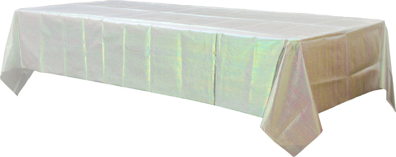 Rectangle Plastic Reusable Table Cover, Opalescent White,54x102-in, for Bachelorette/Bridal Shower/Mother's Day/Baby Shower H8