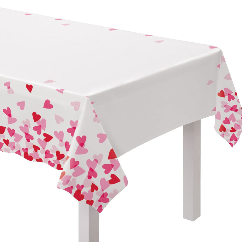 Rectangle Plastic Reusable Table Cover, White/Pink/Red, Heart, 54x84-in, for Valentine's Day/Anniversary/Wedding J9