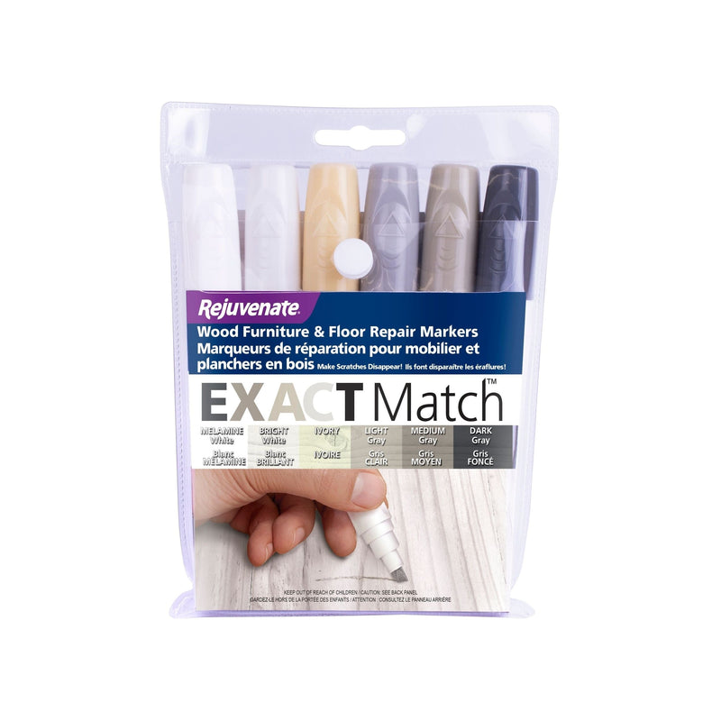Rejuvenate Exact Match Wood Furniture & Floor Repair Markers, White-Grey, 6 Shades S4
