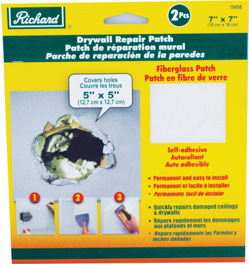 Richard Permanent Self-Adhesive Fibreglass Mesh Drywall Repair Patch Tape, 7 x 7-in, 2-pk U6