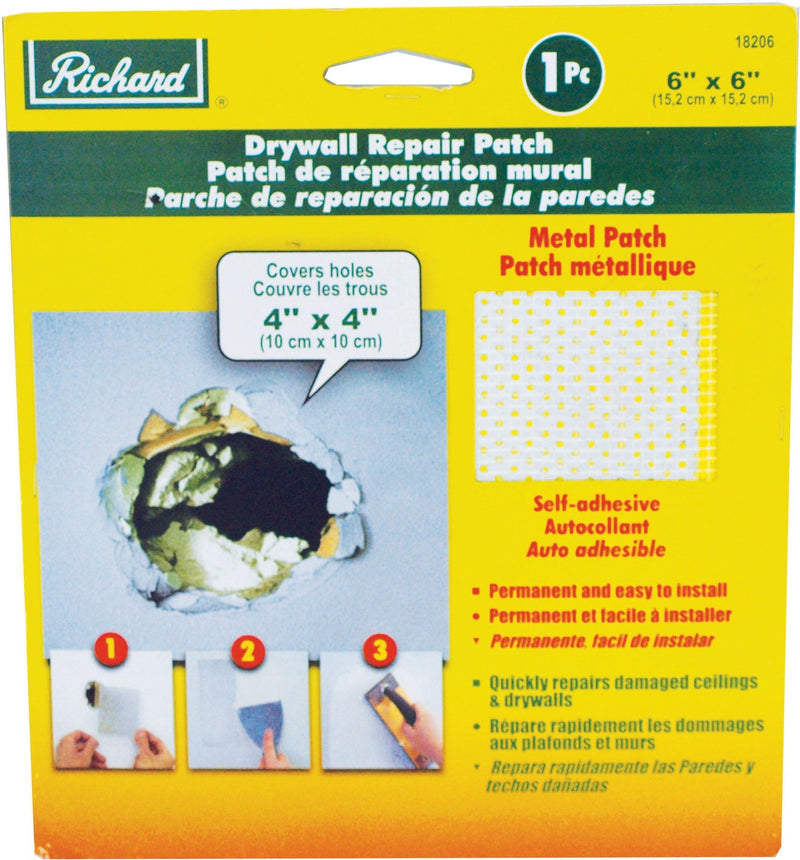 Richard Self-Adhesive Metal-Reinforced Drywall & Ceiling Hole Repair Patch, 6 x 6-in N7