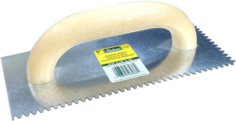 Richard Steel Flat Top V-Notch Adhesive Trowel For Ceramic Tile/Flooring, 3/16 x 1/8-in J9