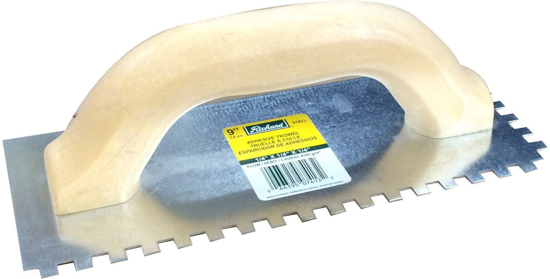 Richard Steel Square-Notch Adhesive Trowel For Ceramic Tile & Flooring, 1/4 x 9-in Z9
