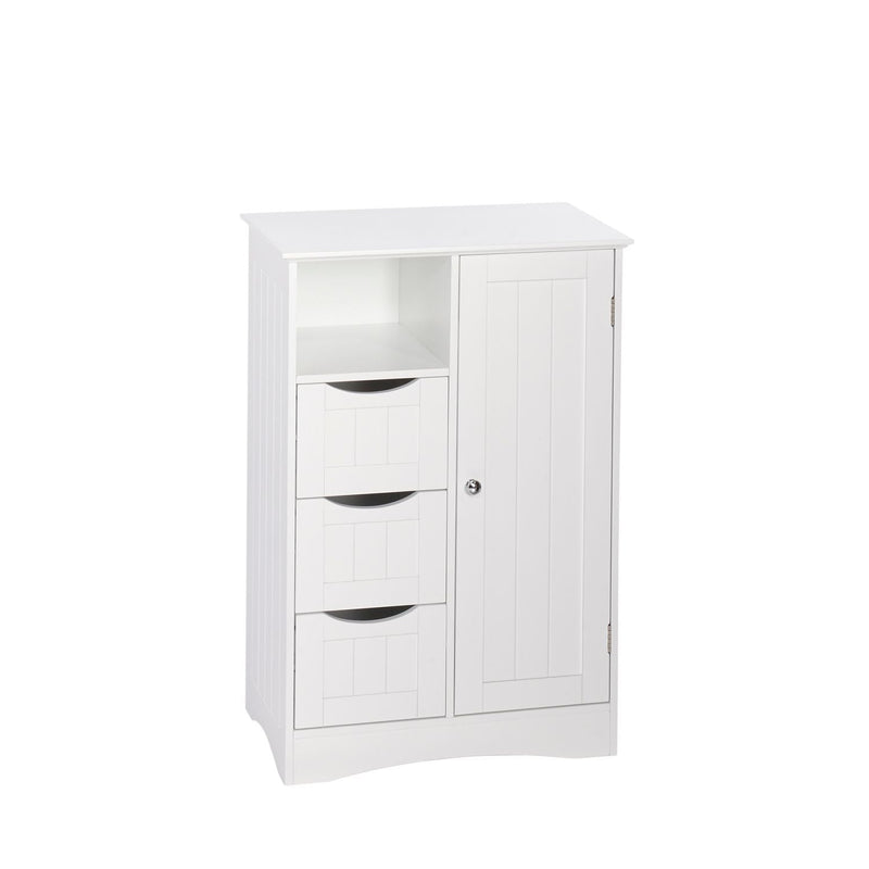 RiverRidge Home Ashland Single Door Bathroom & Laundry Storage Cabinet with 3 Drawers, Open Cubby & Adjustable Shelf, White T4