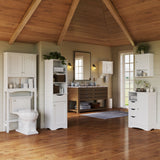 RiverRidge Home Ashland Single Door Bathroom & Laundry Storage Cabinet with 3 Drawers, Open Cubby & Adjustable Shelf, White