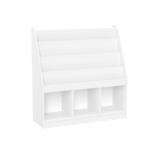 RiverRidge Home Kids' Playroom Bookrack with 3 Toy Organizer Cubbies & 4 Book Shelves, White B6