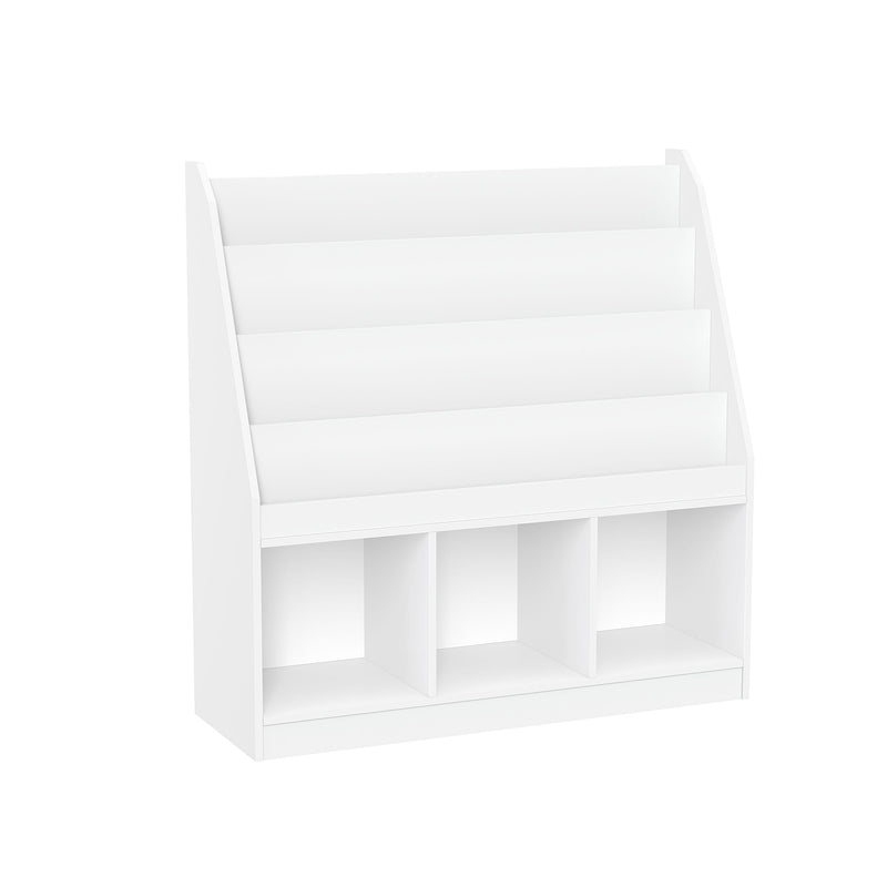 RiverRidge Home Kids' Playroom Bookrack with 3 Toy Organizer Cubbies & 4 Book Shelves, White B6