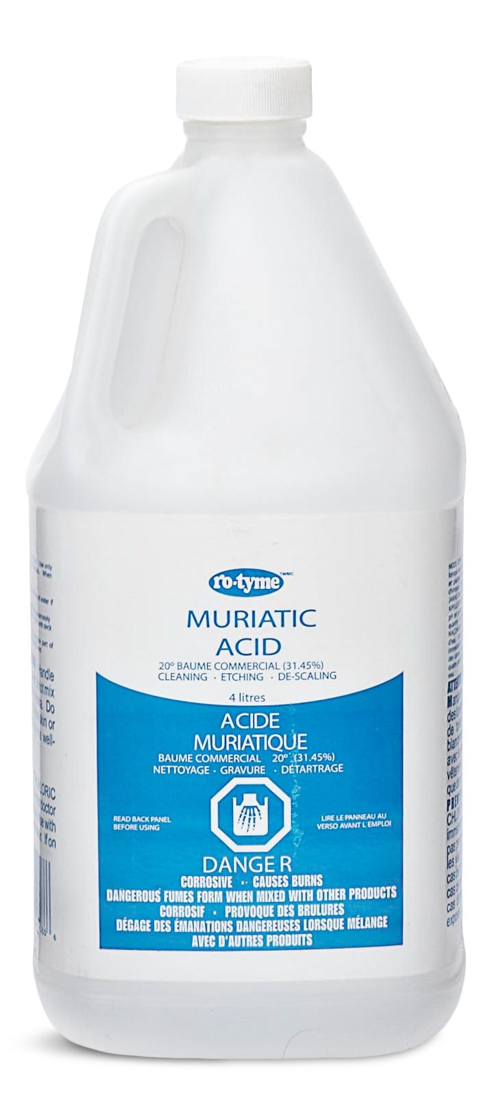 Ro-Tyme Muriatic Acid For Cleaning & Etching Concrete & Descaling Tile/Porcelain, 4-L N8
