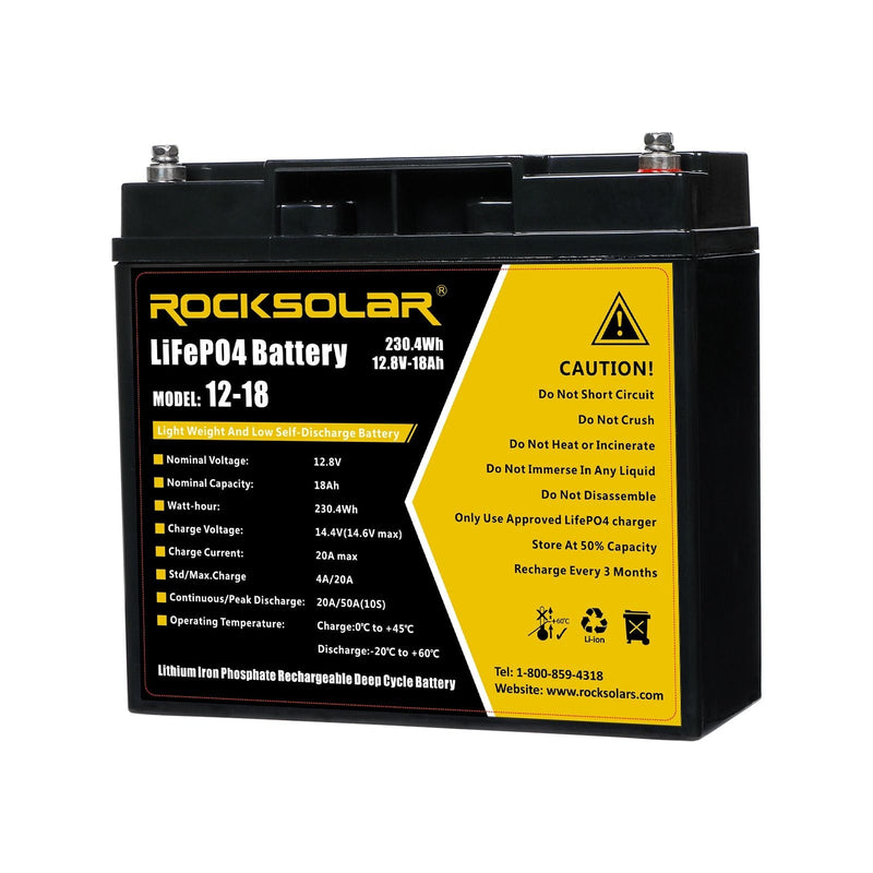 ROCKSOLAR 12V 18Ah Deep Cycle Lithium (LiFePO4) Battery G8
