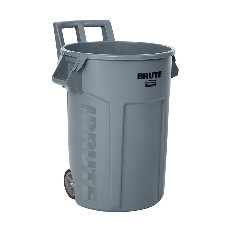 Rubbermaid Commercial Wheeled Brute Circular Outdoor Garbage Can, Grey, 121-L A0
