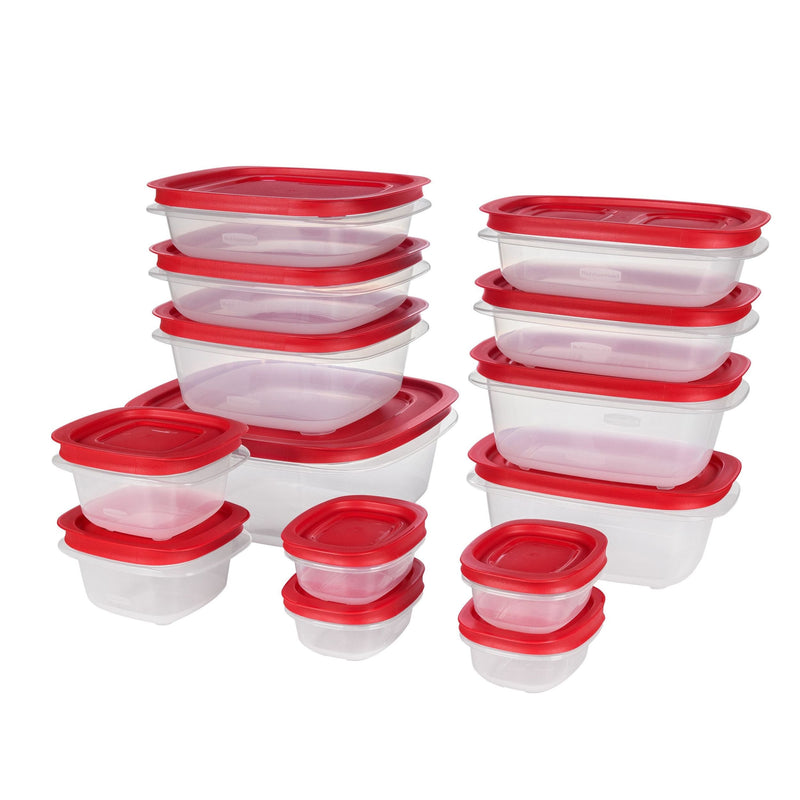 Rubbermaid Easy Store Rectangular Plastic Food Storage Container Set, Microwave and Freezer Safe, 28-pc K7