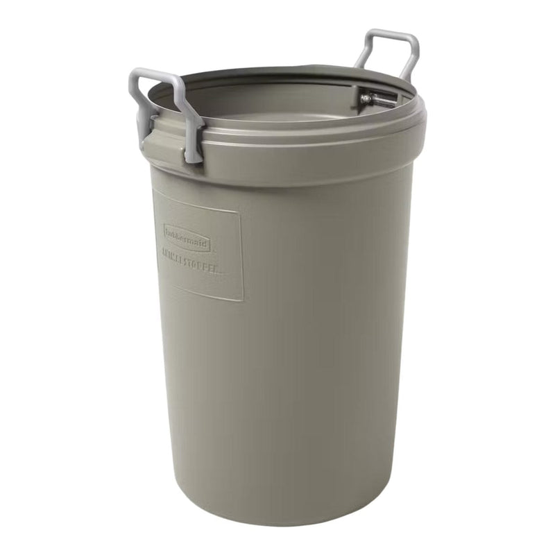 Rubbermaid Plastic Circular Animal Stopper Garbage Can, Grey, 121-L C8