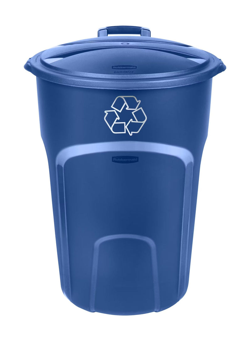Rubbermaid Plastic Circular Wheeled Recycling Blue Box with Handle, 121-L P4