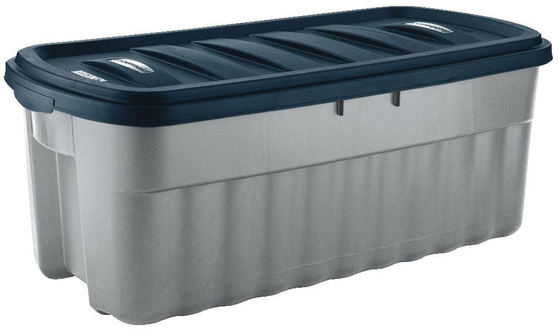 Rubbermaid Roughneck Jumbo Storage Box with Lid, 189-L, Grey/Blue I5