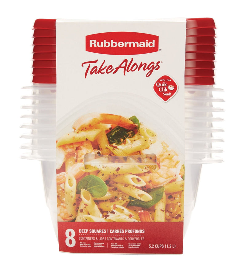 Rubbermaid Take Alongs Deep Plastic Food Storage Containers with Lids, 1.2 L (5.2 Cup), 8 Count C0