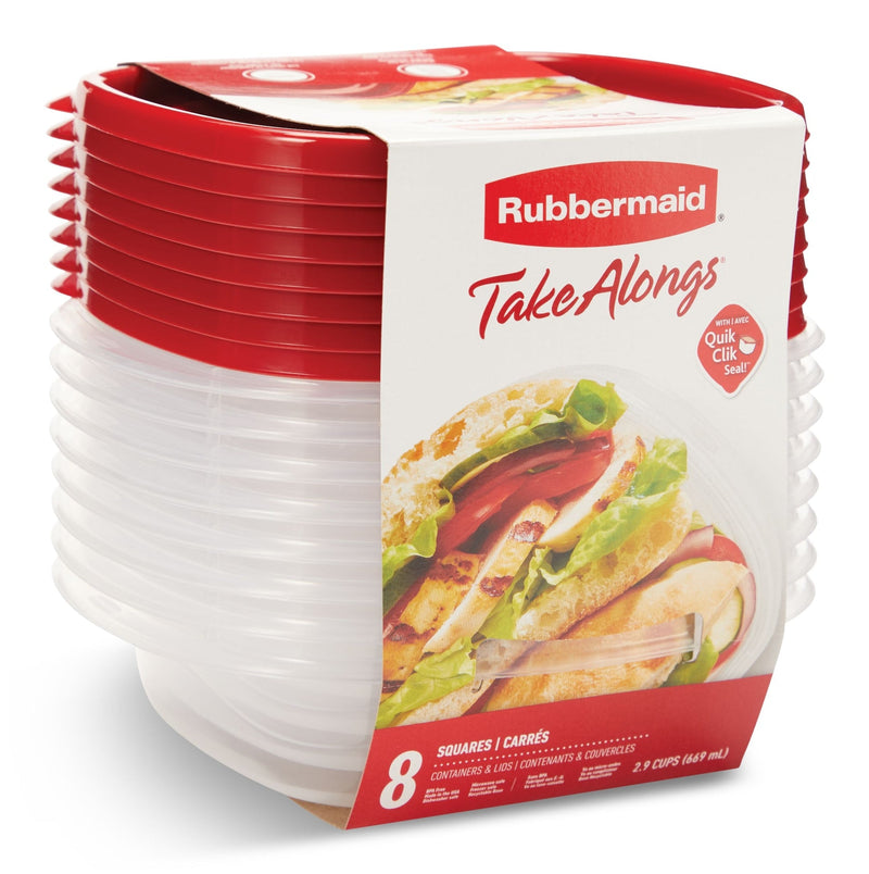 Rubbermaid Take Alongs Square Plastic Food Storage Container with Lids, 669 mL (2.9 Cup), 8 Count O4