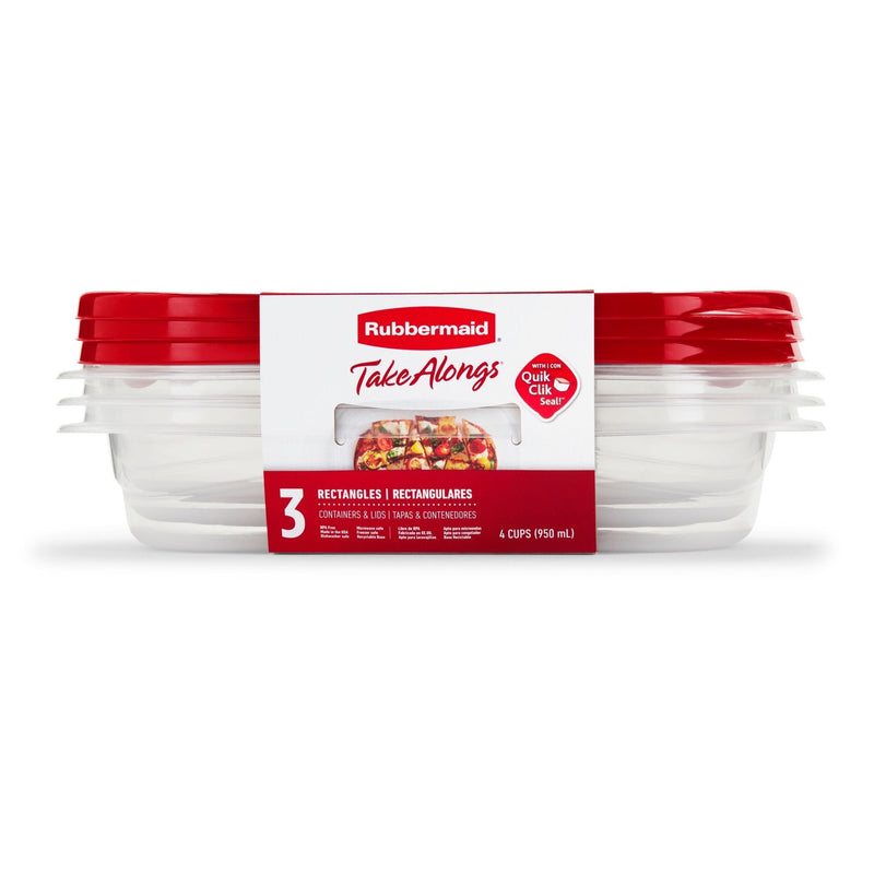 Rubbermaid TakeAlong Rectangle Plastic Food Storage Container Set with Quik Clik Seal Lid, 6-pc E9