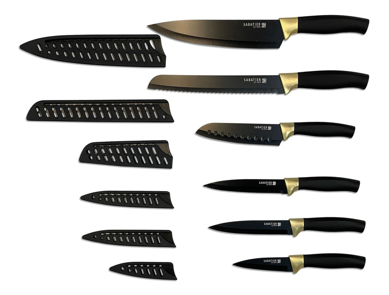 Sabatier Knife Set with Covers, Black/Gold, 12-pc T7