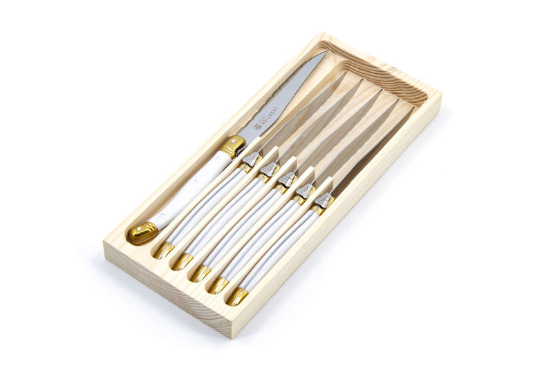 Sabatier Laguiole Steak Knife Set, White/Gold, 6-pc W0