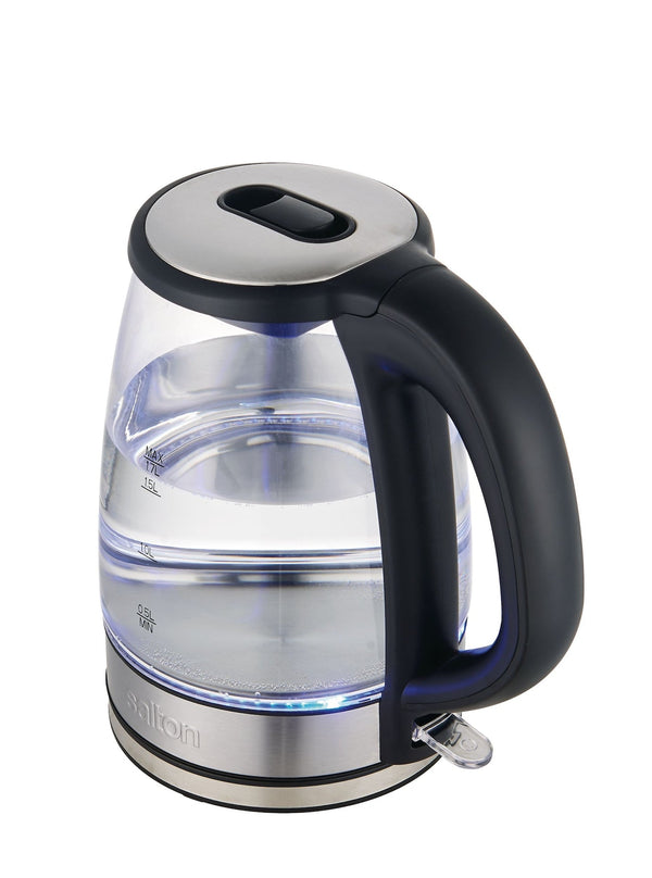 Salton Cordless Electric Glass Kettle with Auto Shut Off, Black/Stainless Steel, 1.7-L O8