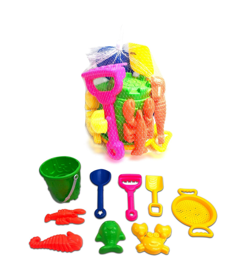 Sand Plastic Mold Toy Set with Bucket, Multi-Coloured, 9-pk, Ages 2+, for Summer/Beach Activities B3