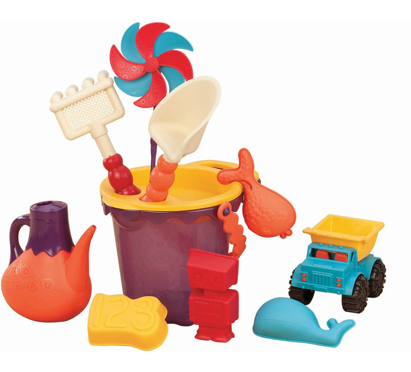 Sand Plastic Mold Toy Set with Bucket, Multi-Coloured, Assorted, 11-pk, Ages 2+, for Summer/Beach Activities Y7