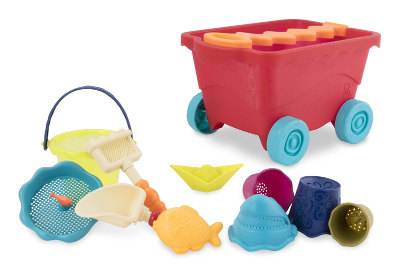 Sand Plastic Mold Toy Set with Wagon, Multi-Coloured, 11-pk, Ages 2+, for Summer/Beach Activities X8