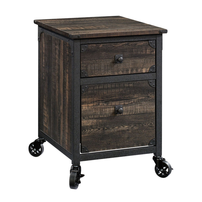 Sauder Steel Pedestal River File Cabinet with Drawers, Carbon Oak A6