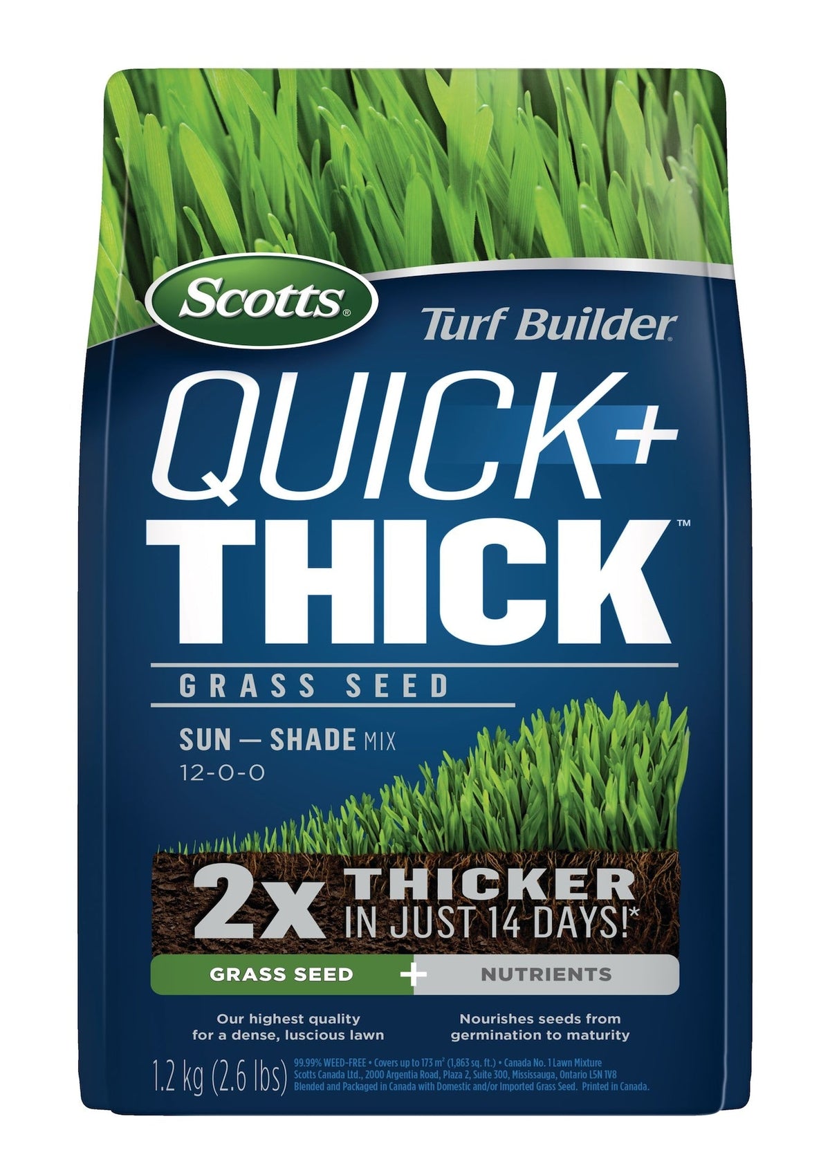 Scotts Turf Builder Quick + Thick Sun—Shade Grass Seed & Fertilizer Mix, 1.2-kg