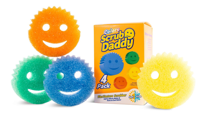 Scrub Daddy Colors Scratch-Free Cleaning Sponge/Scrubber with FlexTexture, 4-pk U4