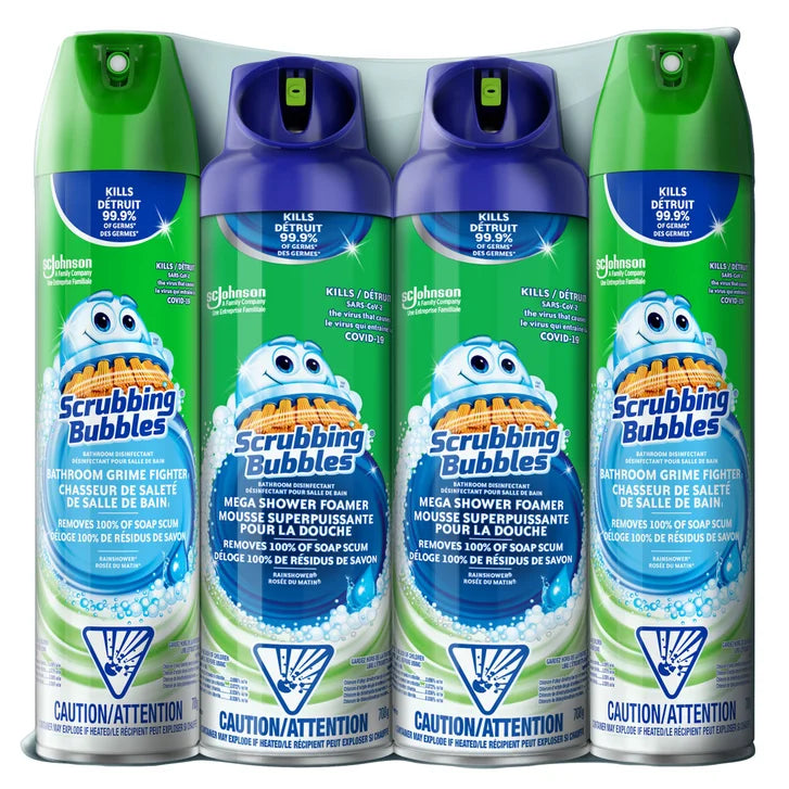 Scrubbing Bubbles Mega Shower Foamer and Bathroom Cleaner Aerosol Combo 4 x 708 g R2