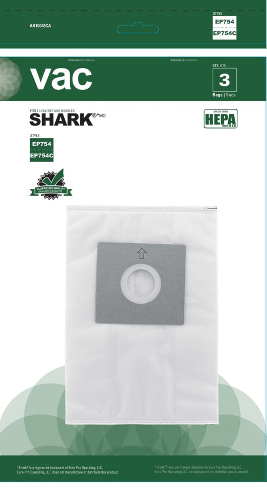 Shark HEPA Replacement Vacuum Cleaner Bags, Style EP754C, 3-pk H5